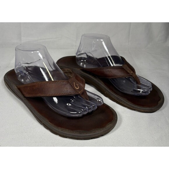OLUKAI Flip Flops Men’s 11 Ohana Dark Brown - Picture 3 of 6